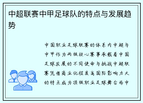 中超联赛中甲足球队的特点与发展趋势